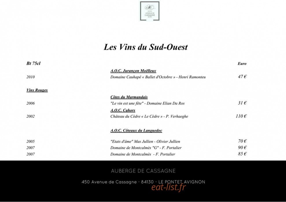 Auberge de cassagne et spa — carte page 13