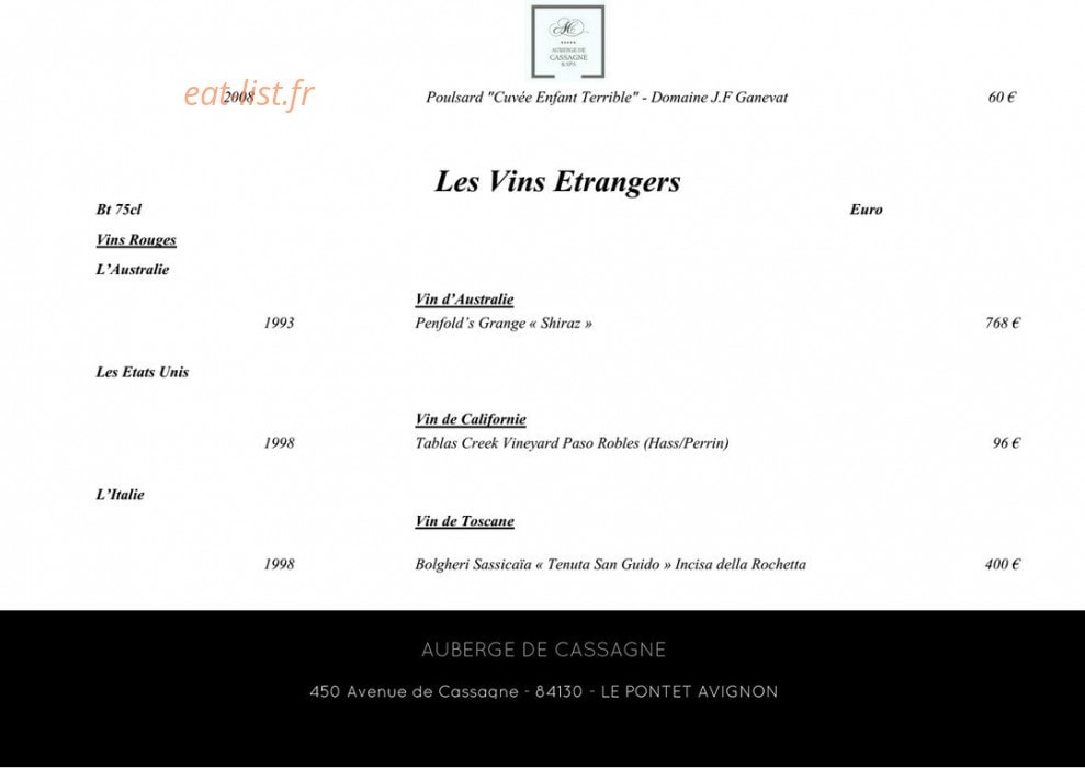 Auberge de cassagne et spa — carte page 14