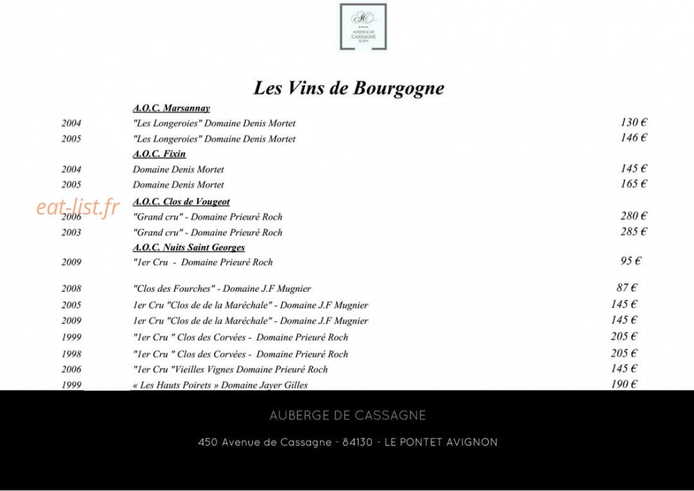 Auberge de cassagne et spa — carte page 11