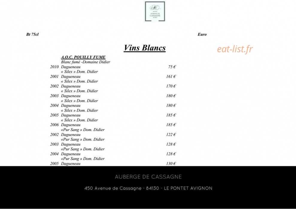 Auberge de cassagne et spa — carte page 16