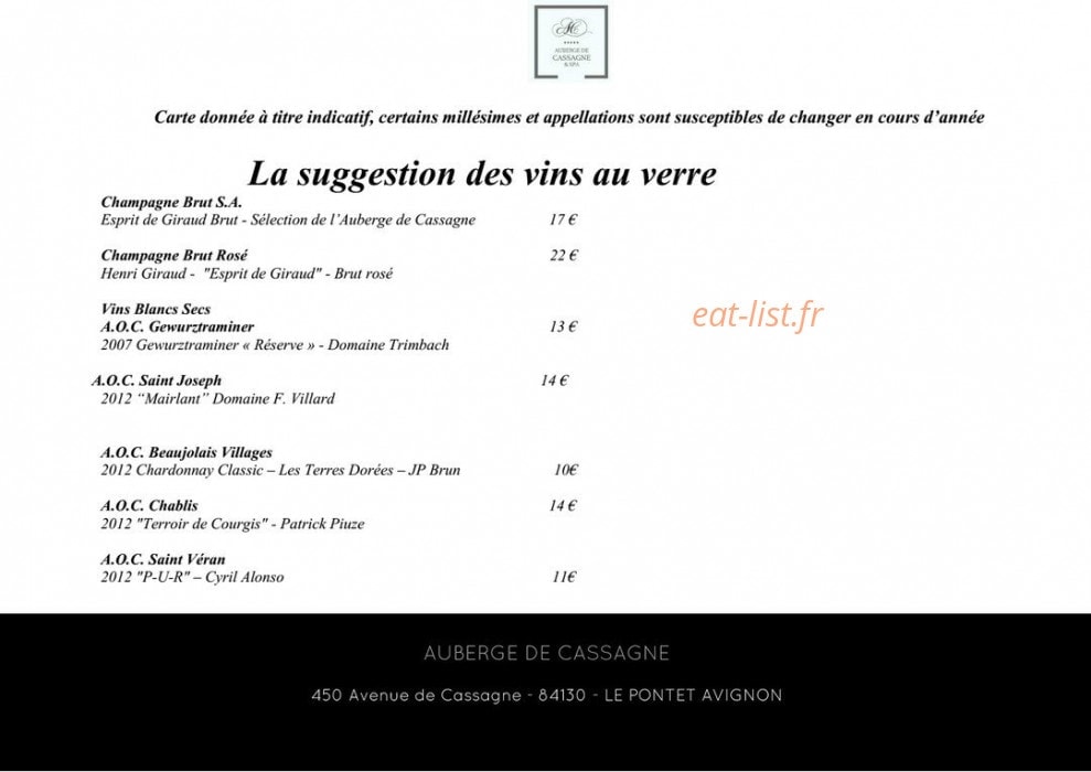 Auberge de cassagne et spa — carte page 8