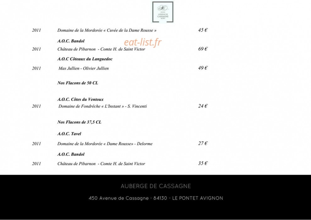 Auberge de cassagne et spa — carte page 18