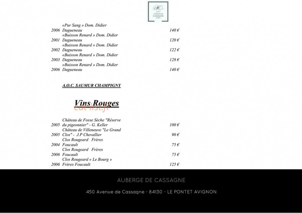 Auberge de cassagne et spa — carte page 17