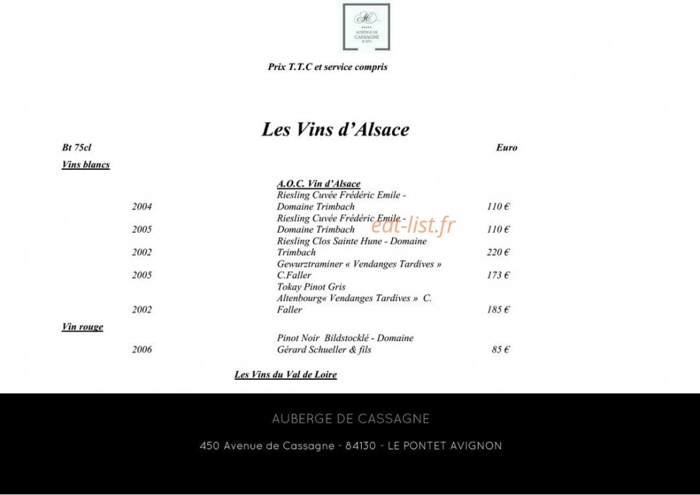 Auberge de cassagne et spa — carte page 15