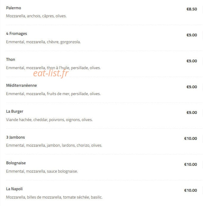 Boca Pizza — carte page 2