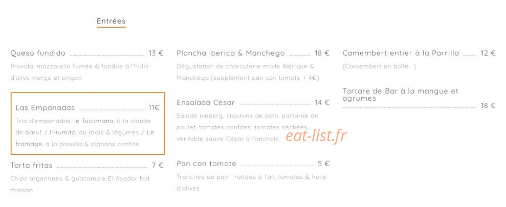 El Asador — carte page 1