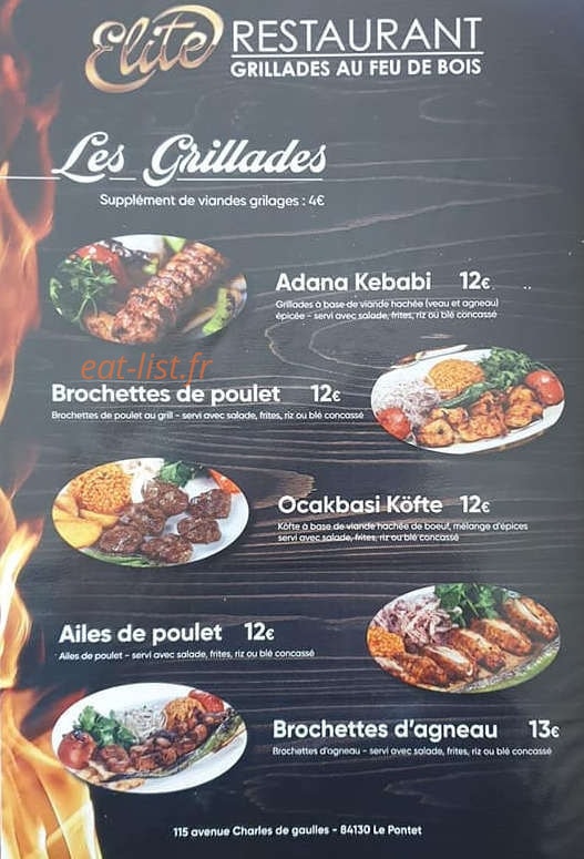 Elite Restaurant — carte page 3