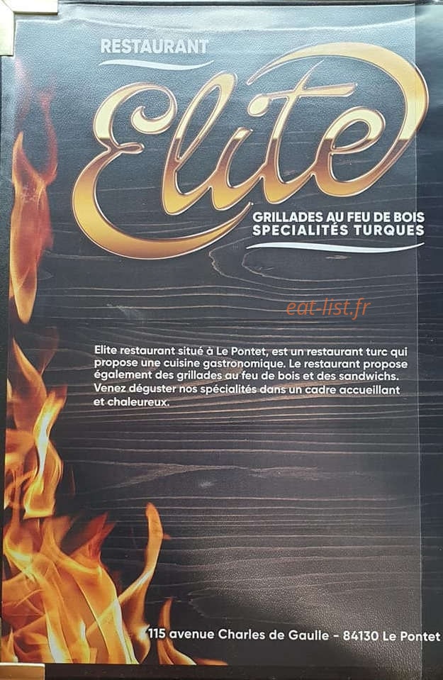 Elite Restaurant — carte page 1