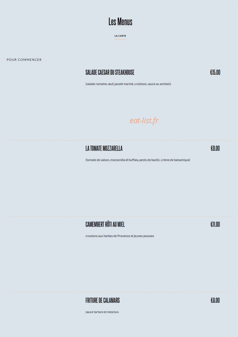 Steak House — carte page 4