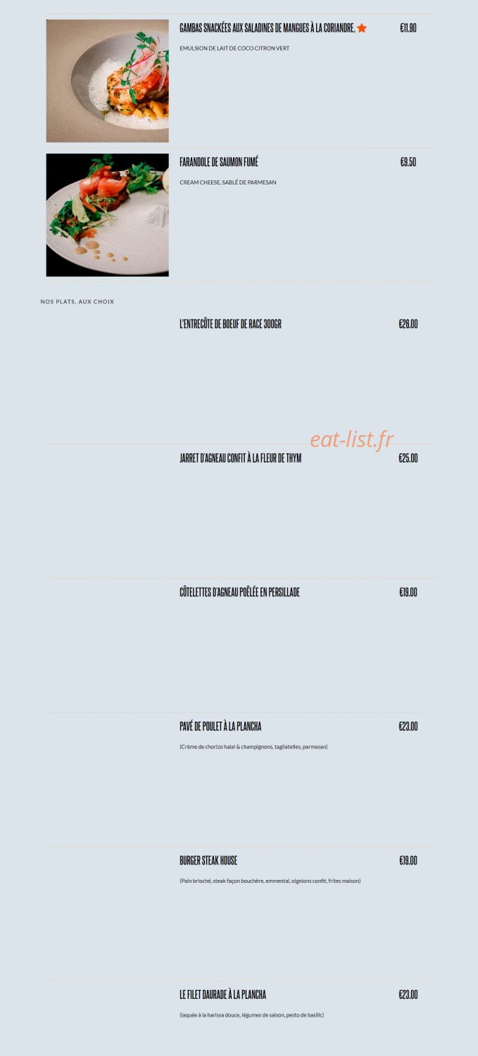 Steak House — carte page 1
