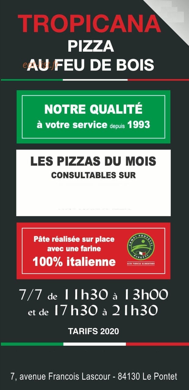 Tropicana Pizza — carte page 1