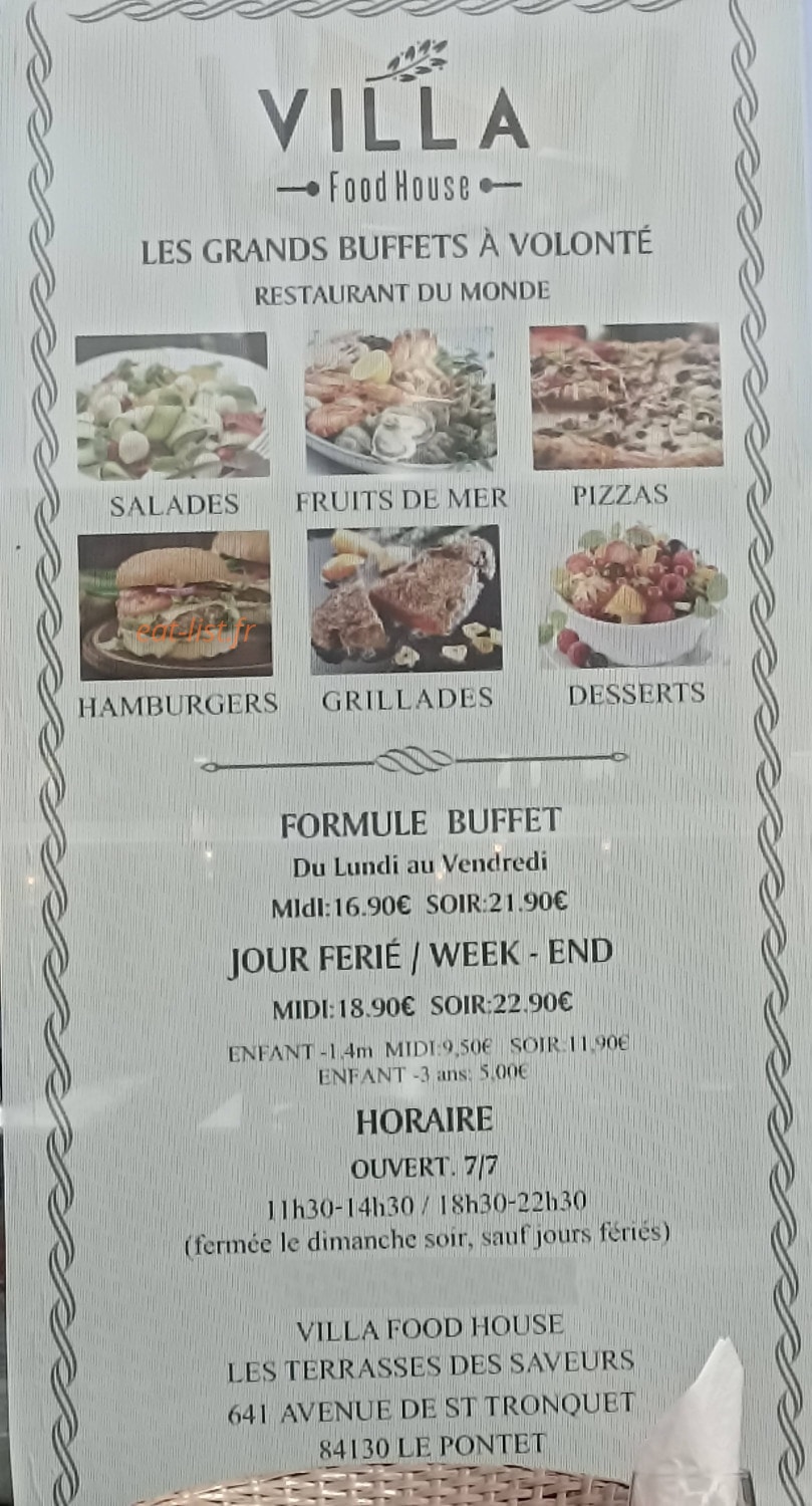 Villa Food House — carte page 1
