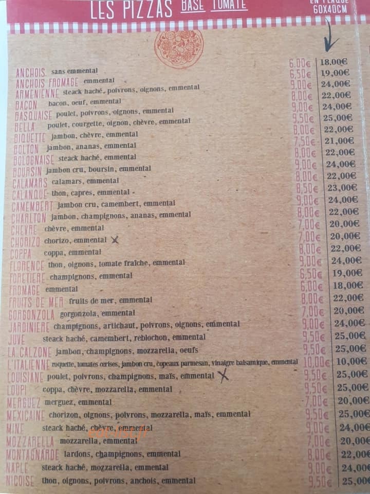 Bella pizza — carte page 1