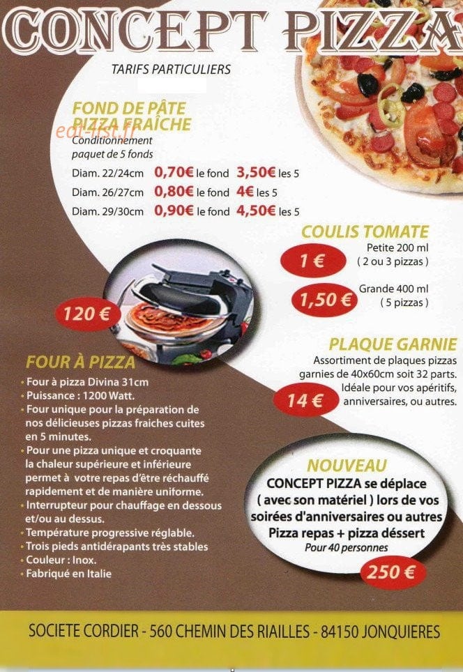 Concept Pizza — carte page 1