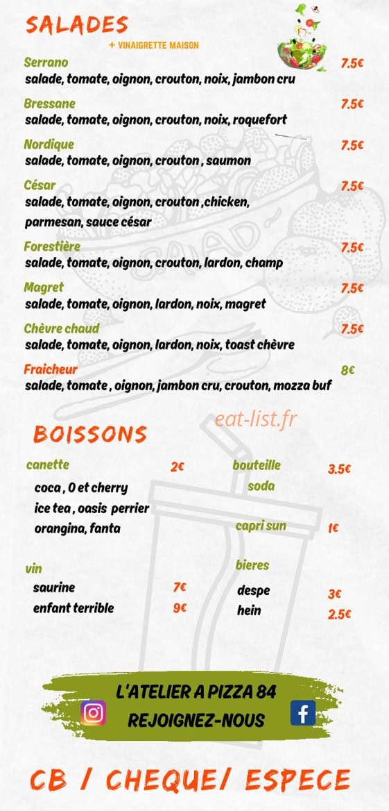 L'atelier a Pizza 84 — carte page 3