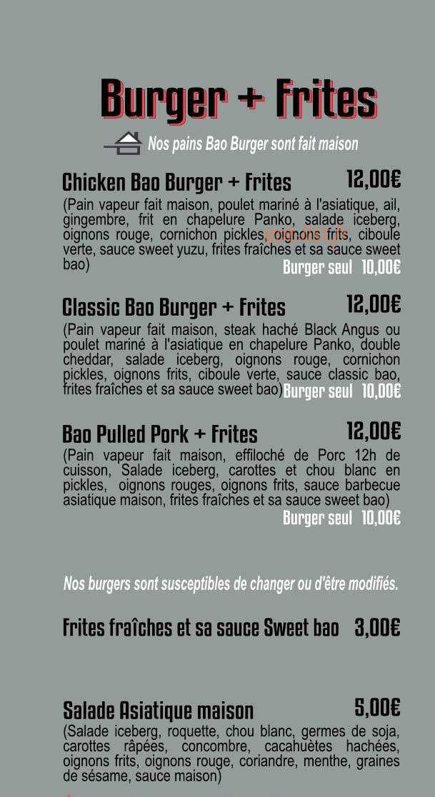 Bao Burger — carte page 1