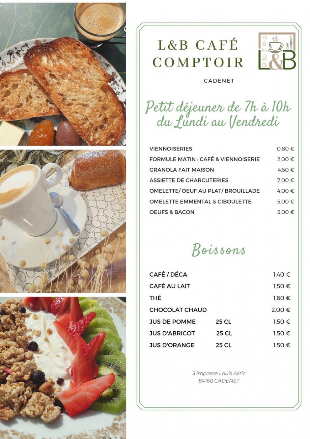 L&B Café Comptoir — carte page 1