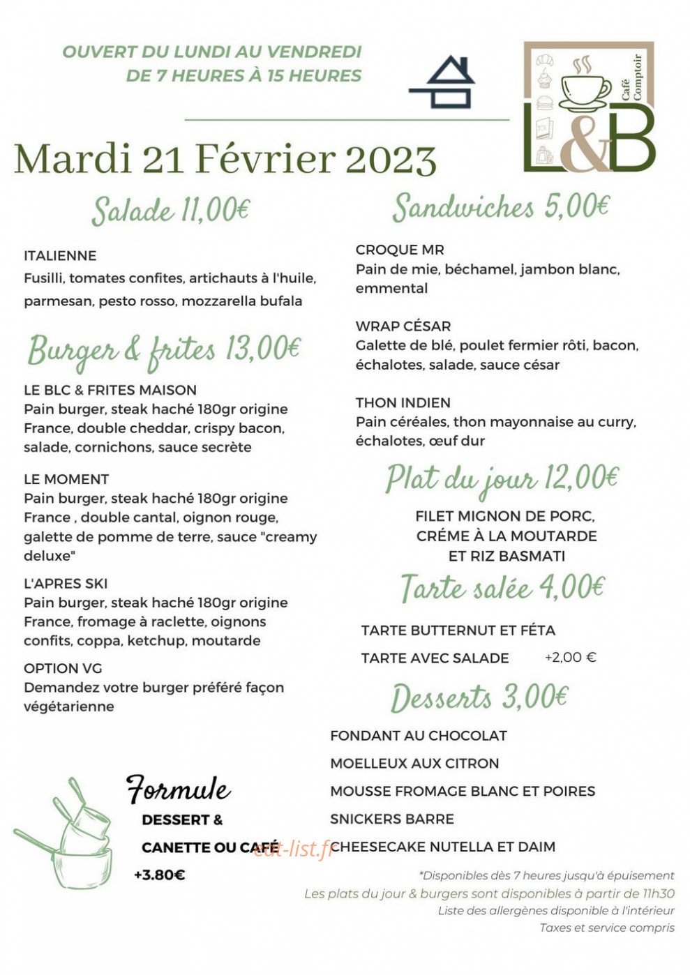 L&B Café Comptoir — carte page 2