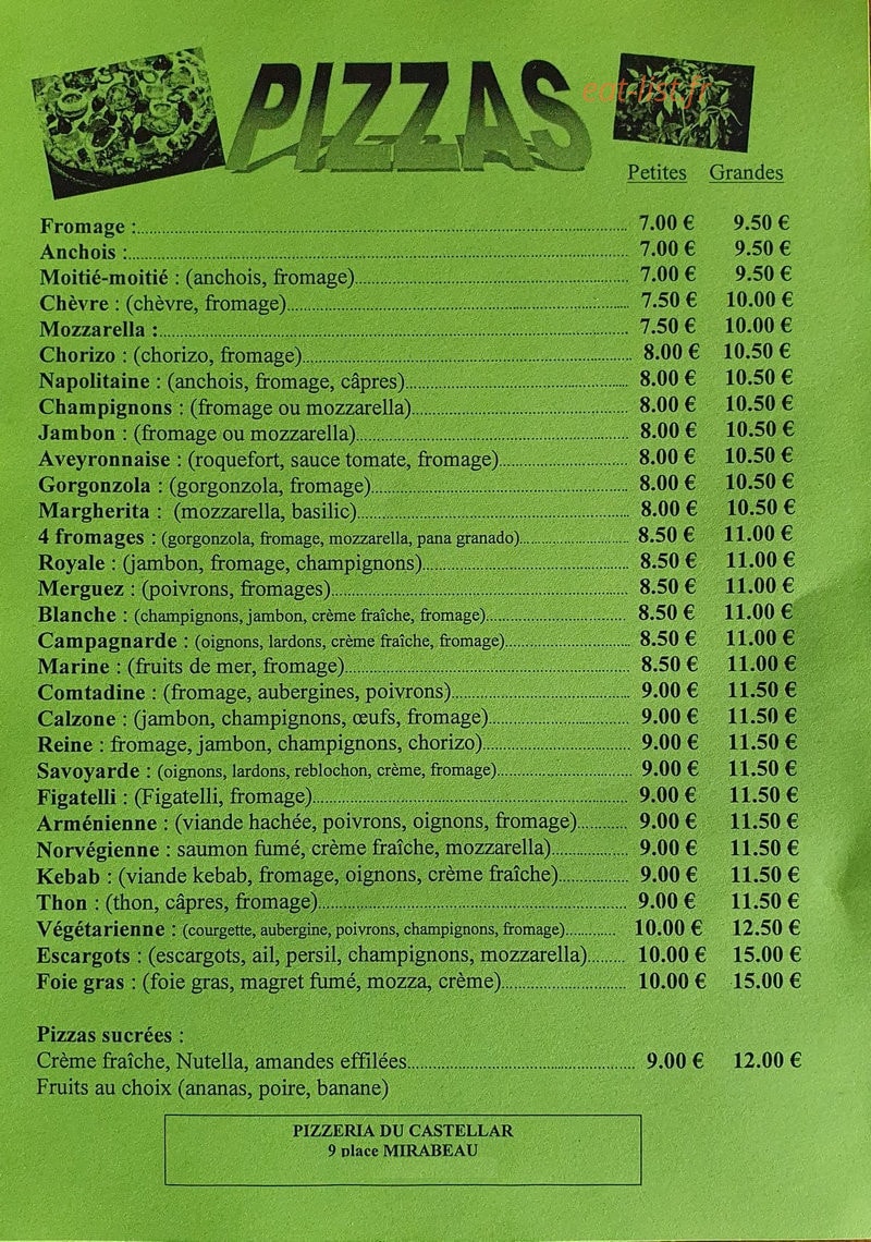 Pizzeria Du Castellar — carte page 1