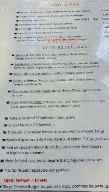 Le 20 Gourmet — carte page 1
