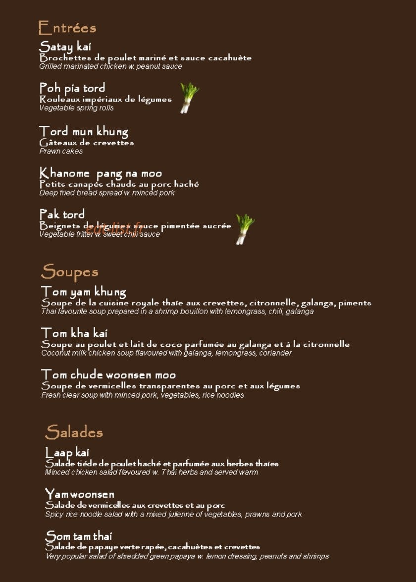 Bamboo Thaï — carte page 1