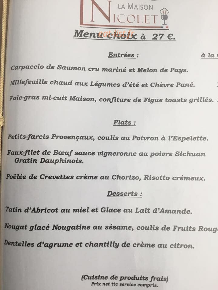 La Maison Nicolet — carte page 1