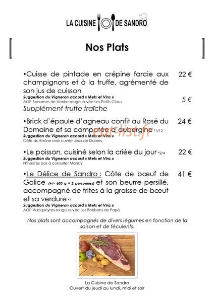 La Cuisine de Sandro — carte page 3