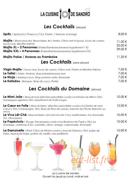 La Cuisine de Sandro — carte page 10