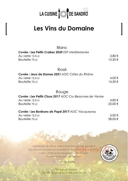 La Cuisine de Sandro — carte page 8