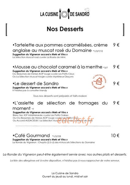 La Cuisine de Sandro — carte page 5