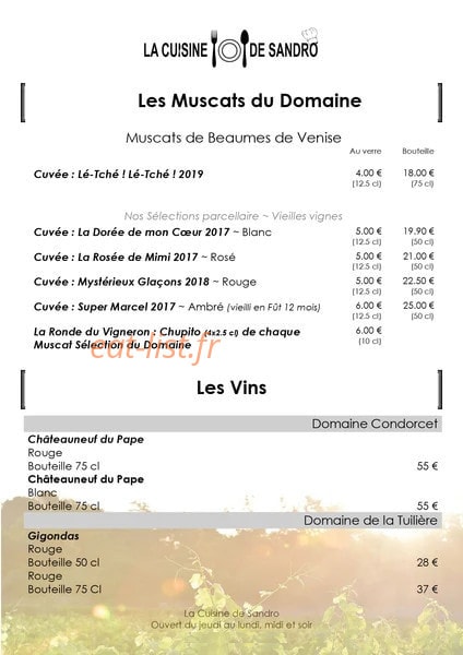 La Cuisine de Sandro — carte page 9