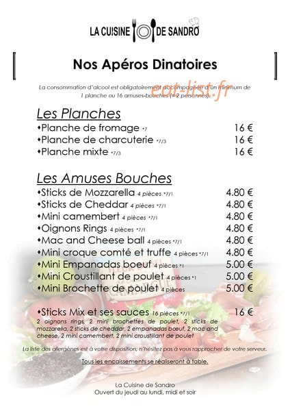 La Cuisine de Sandro — carte page 1