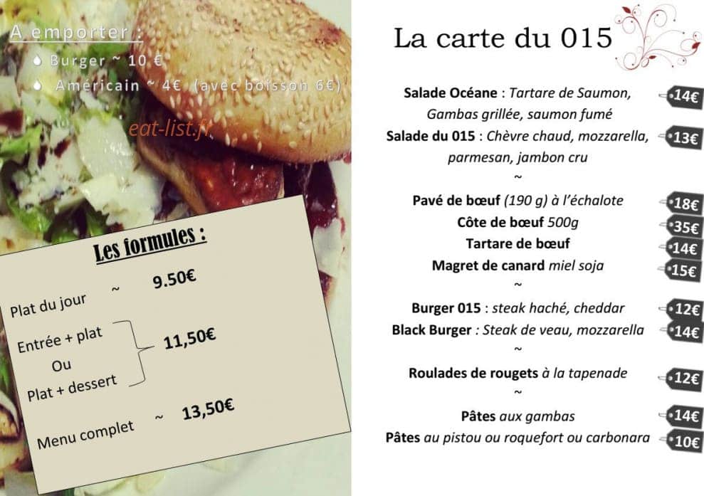 Brasserie le 015 — carte page 1