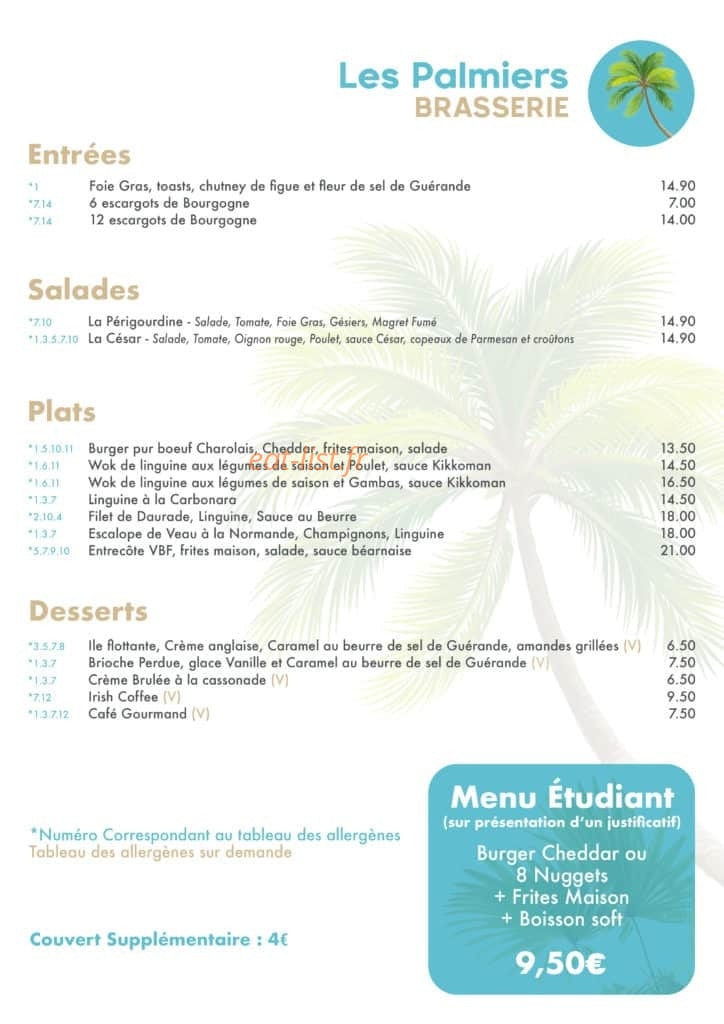 Brasserie Les Palmiers — carte page 1