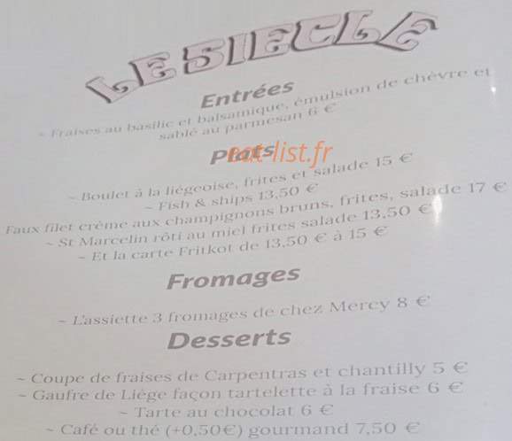 Café du Siècle — carte page 1