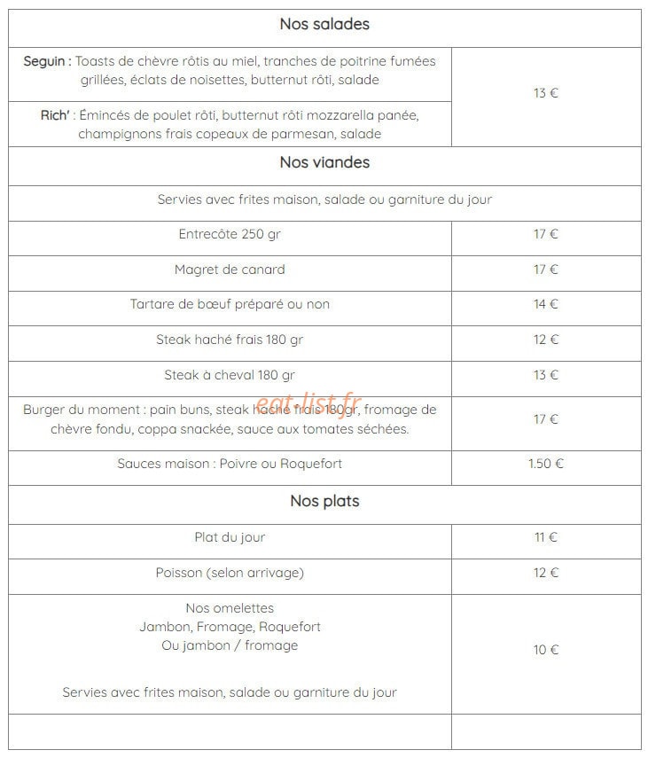 Le Rich'Bar — carte page 1