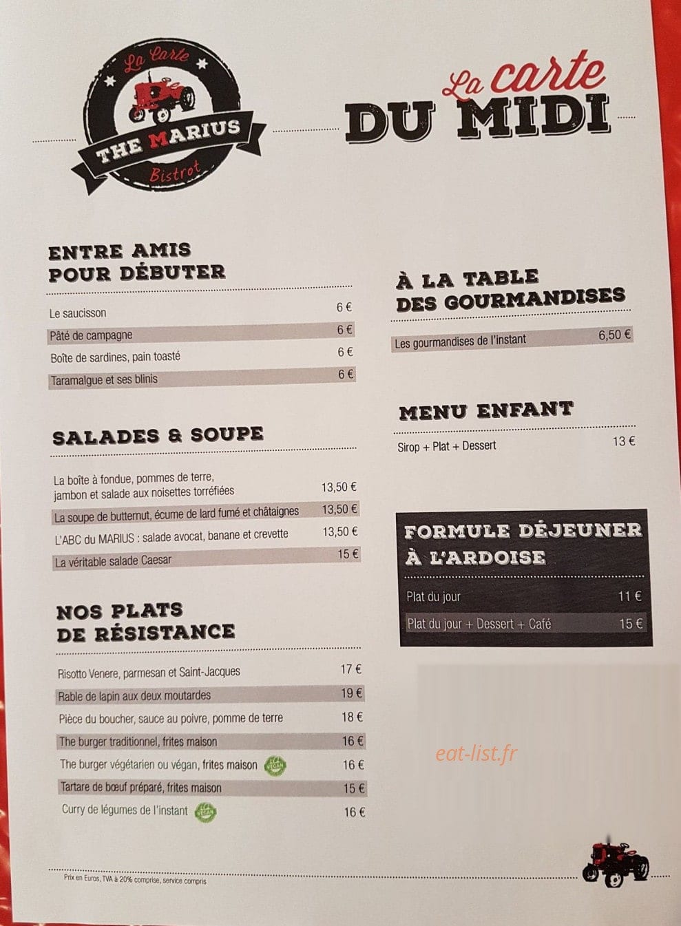 The Marius — carte page 1