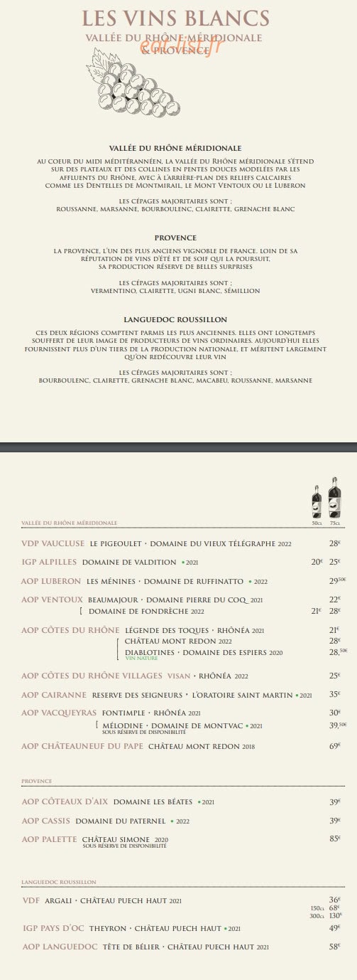 Bistrot de la Gare — carte page 3