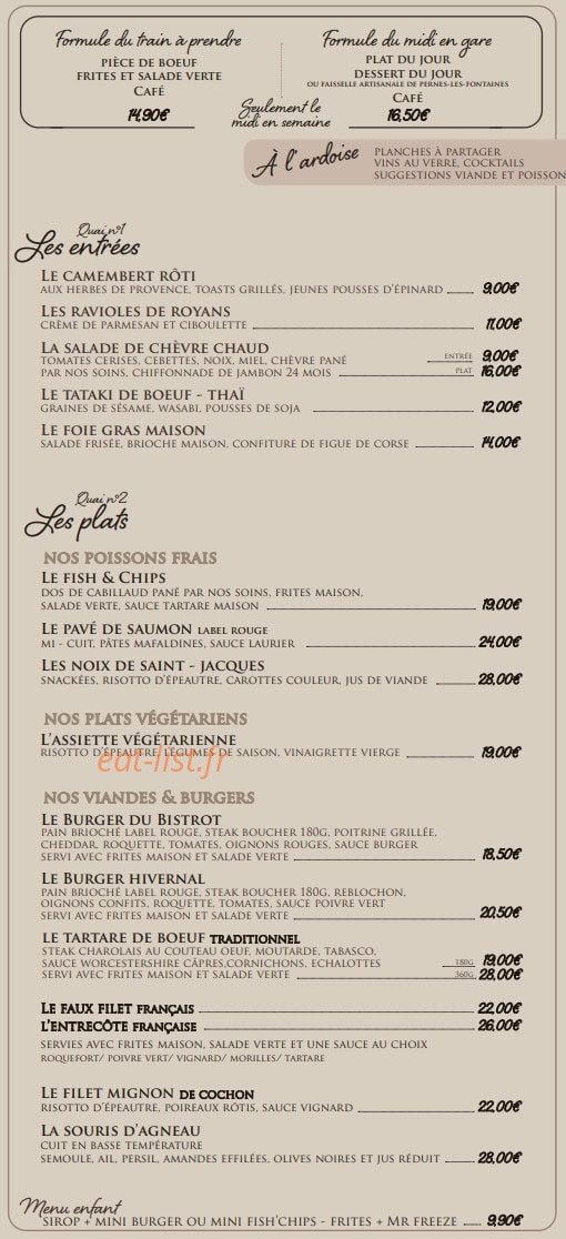 Bistrot de la Gare — carte page 1