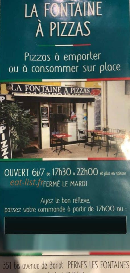 La fontaine à pizzas — carte page 1