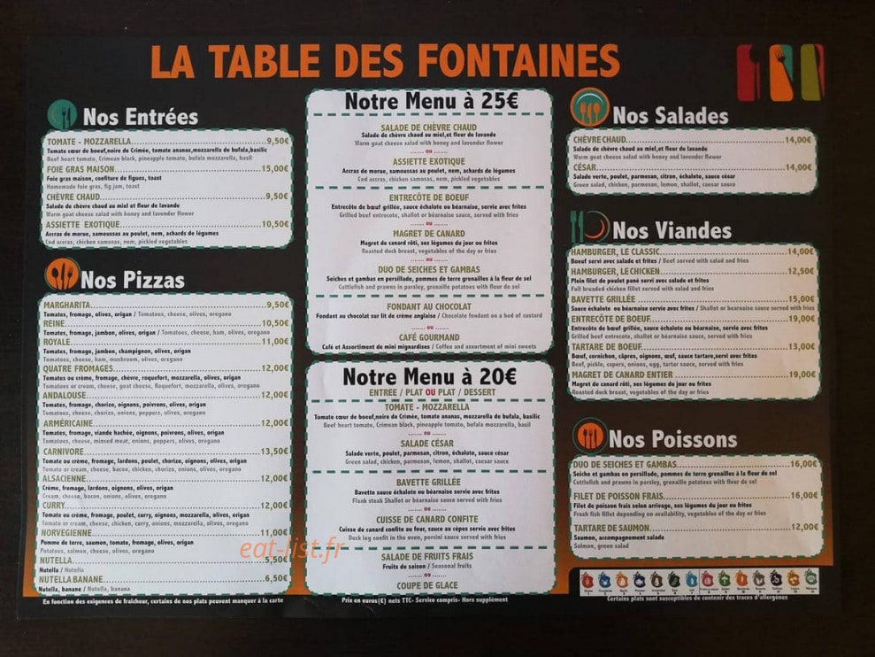 La Table des Fontaines — carte page 1