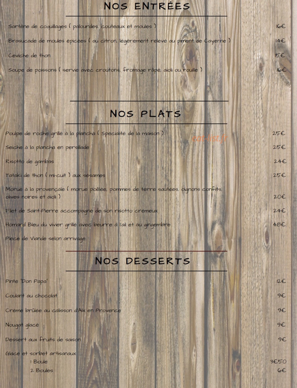 Carte et menu de Les Salines à Pernes les Fontaines — Les entrées, plats, ...