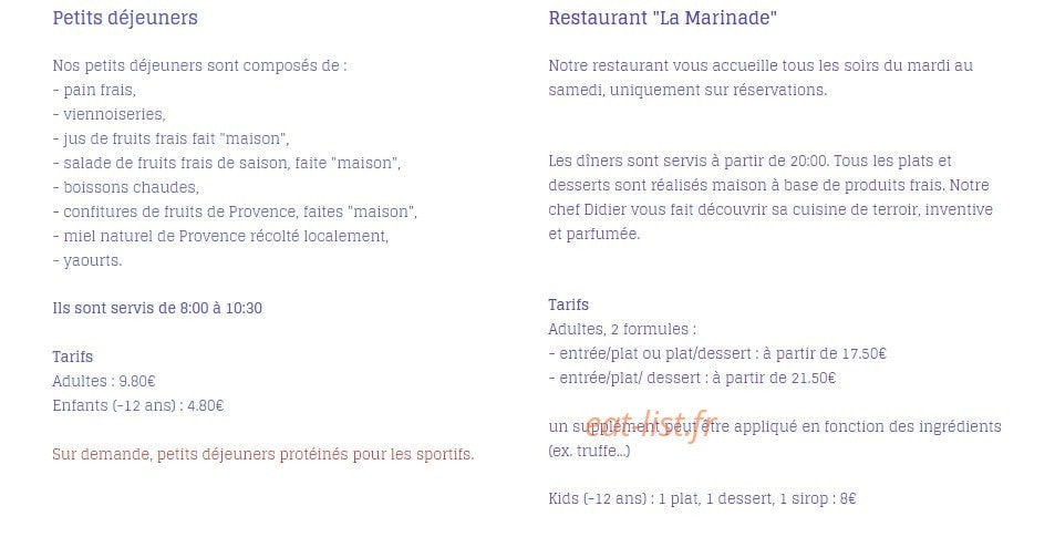 La Marinade — carte page 1