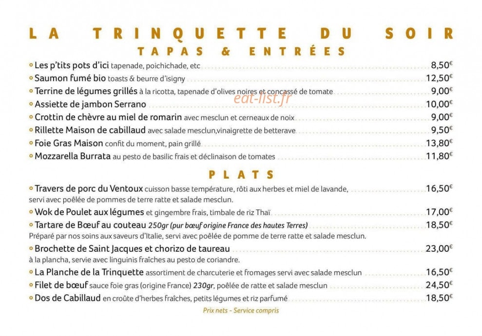 La trinquette — carte page 1