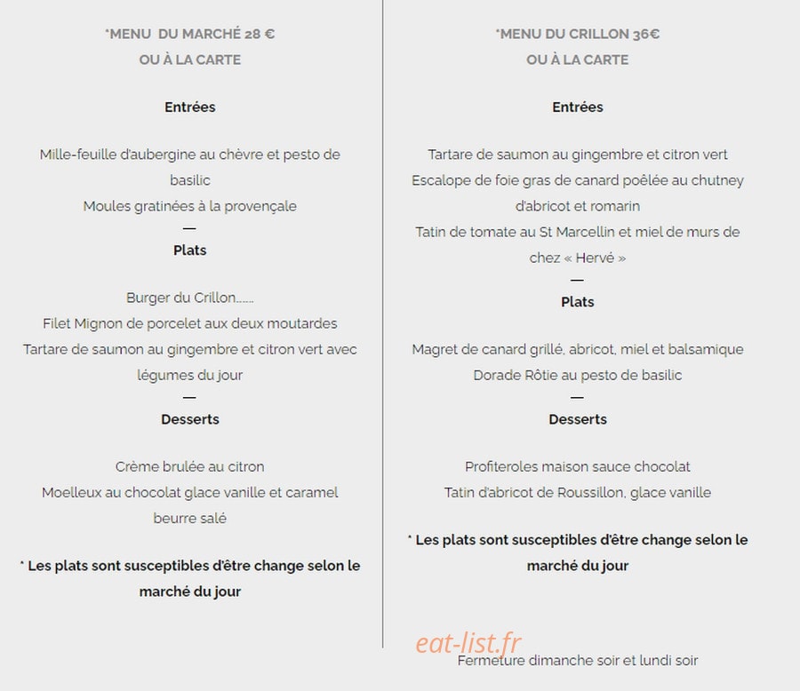 Le Crillon — carte page 1