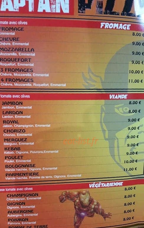 Captain Pizza — carte page 1