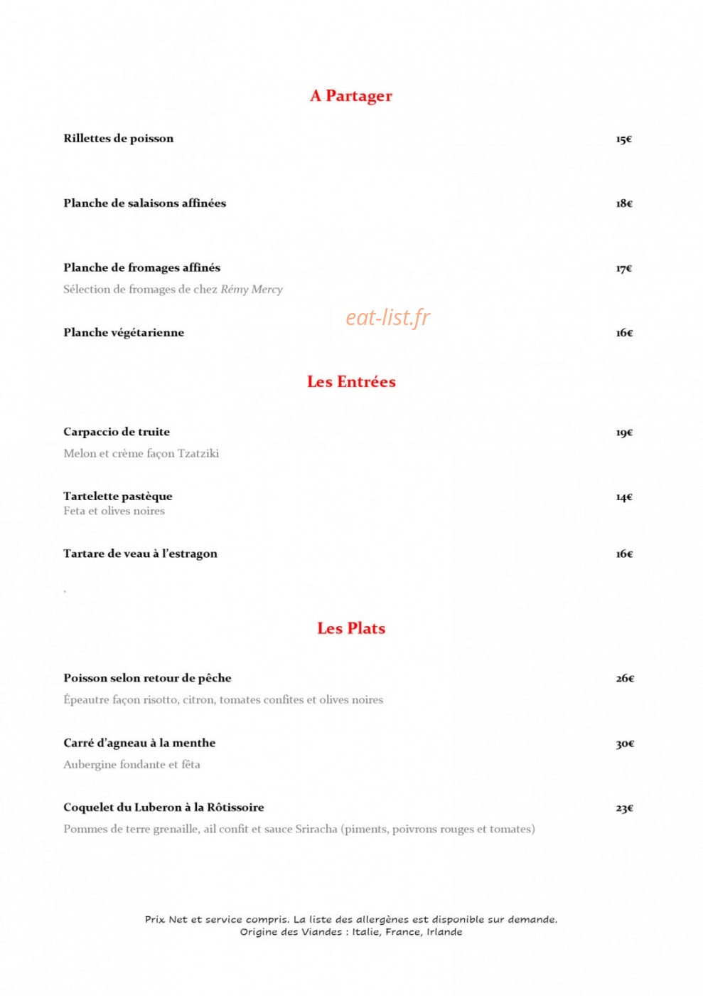 Le Comptoir de La Mère Germaine — carte page 2