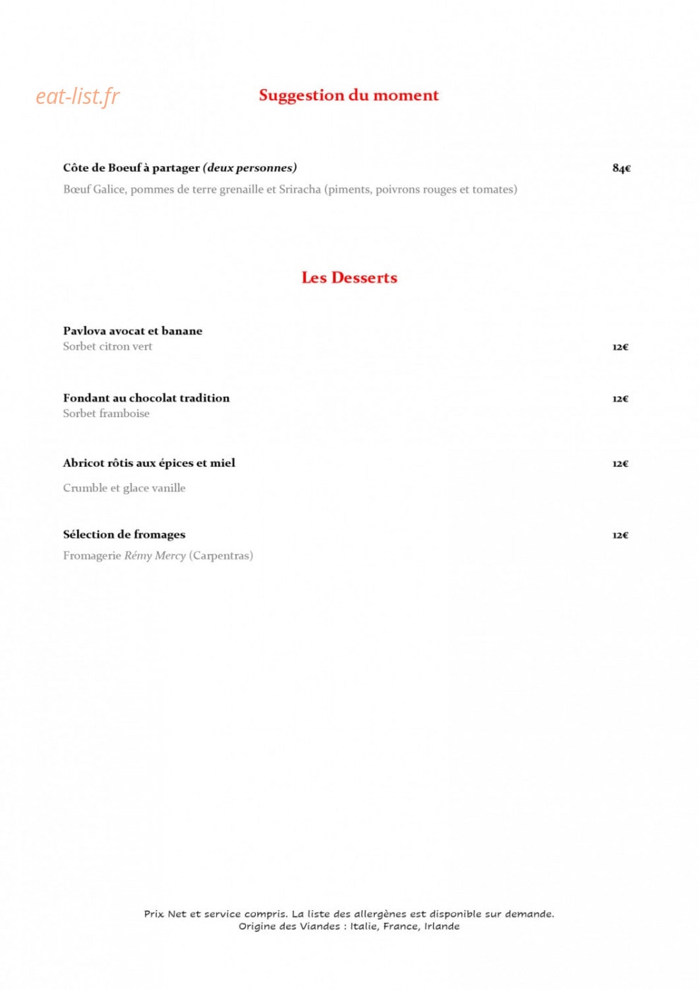 Le Comptoir de La Mère Germaine — carte page 3