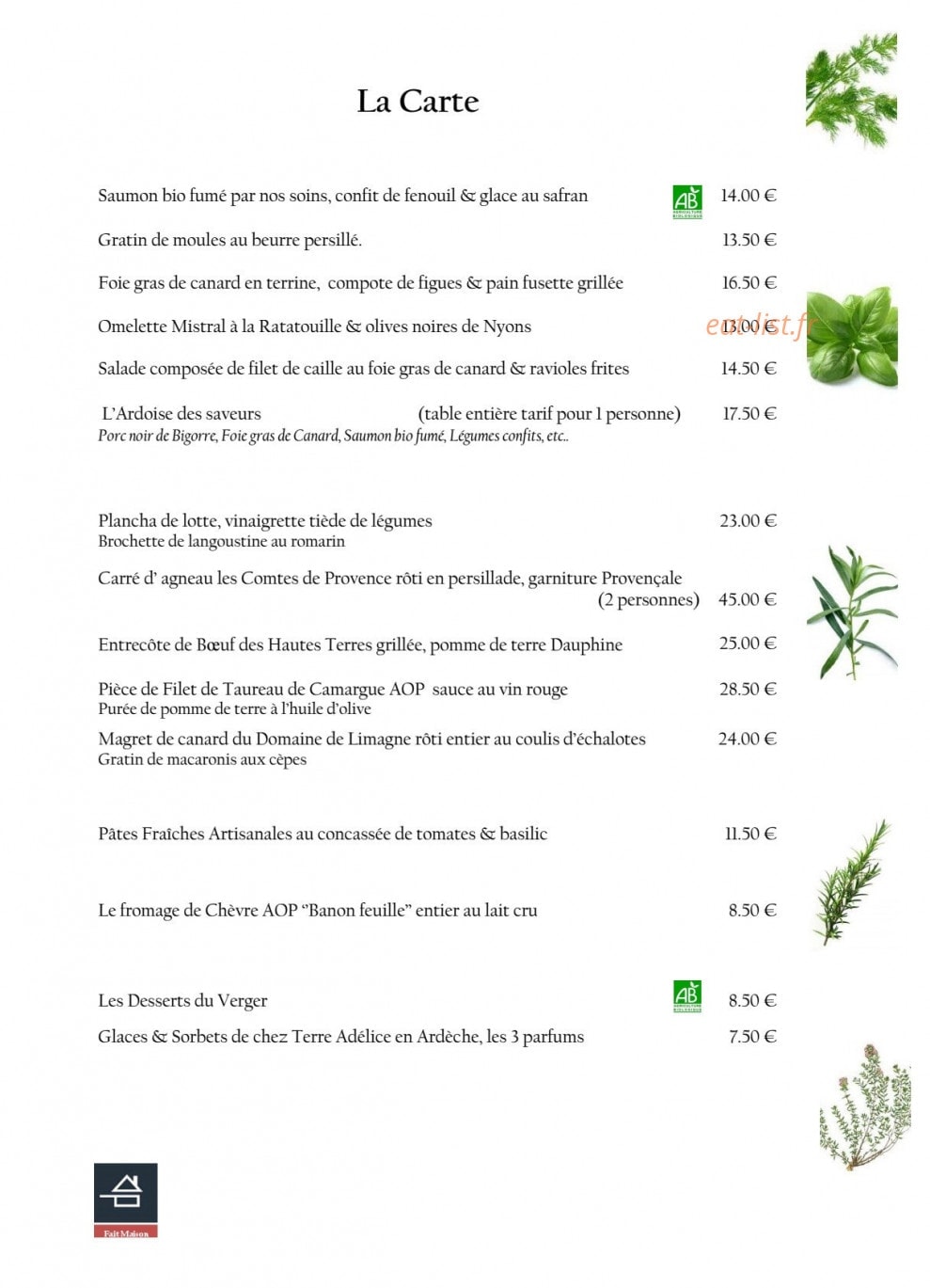 Le Verger des Papes — carte page 2