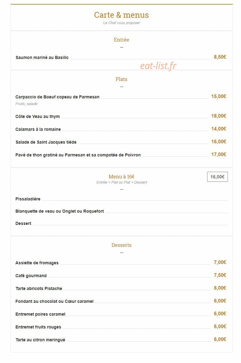 Carte et menu de Brasserie du Château à La Tour d'Aigues — Entrées, plats, menus,...